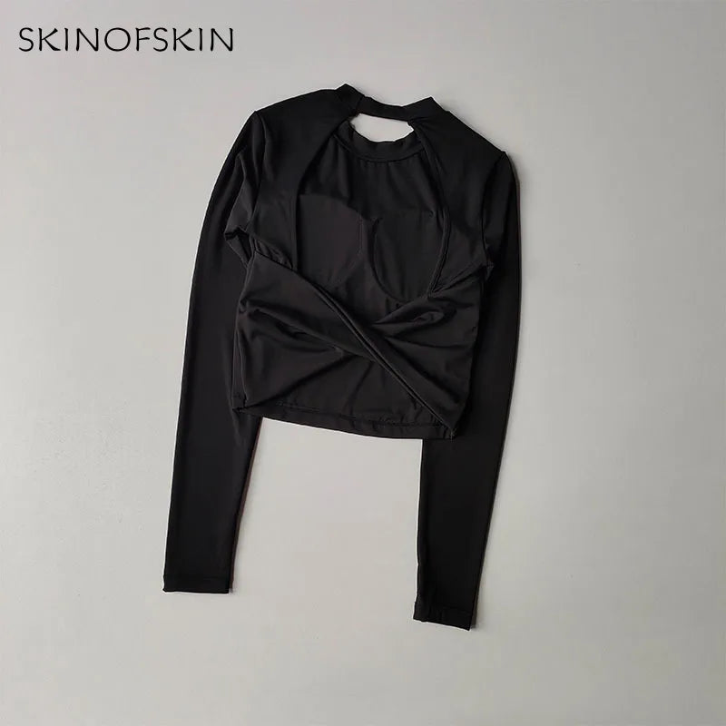 Sexy Back Sports Top for Women Autumn and Winter New Style Big Backless Yoga Suit Spicy Girl Long Sleeved Fitness T-shirt