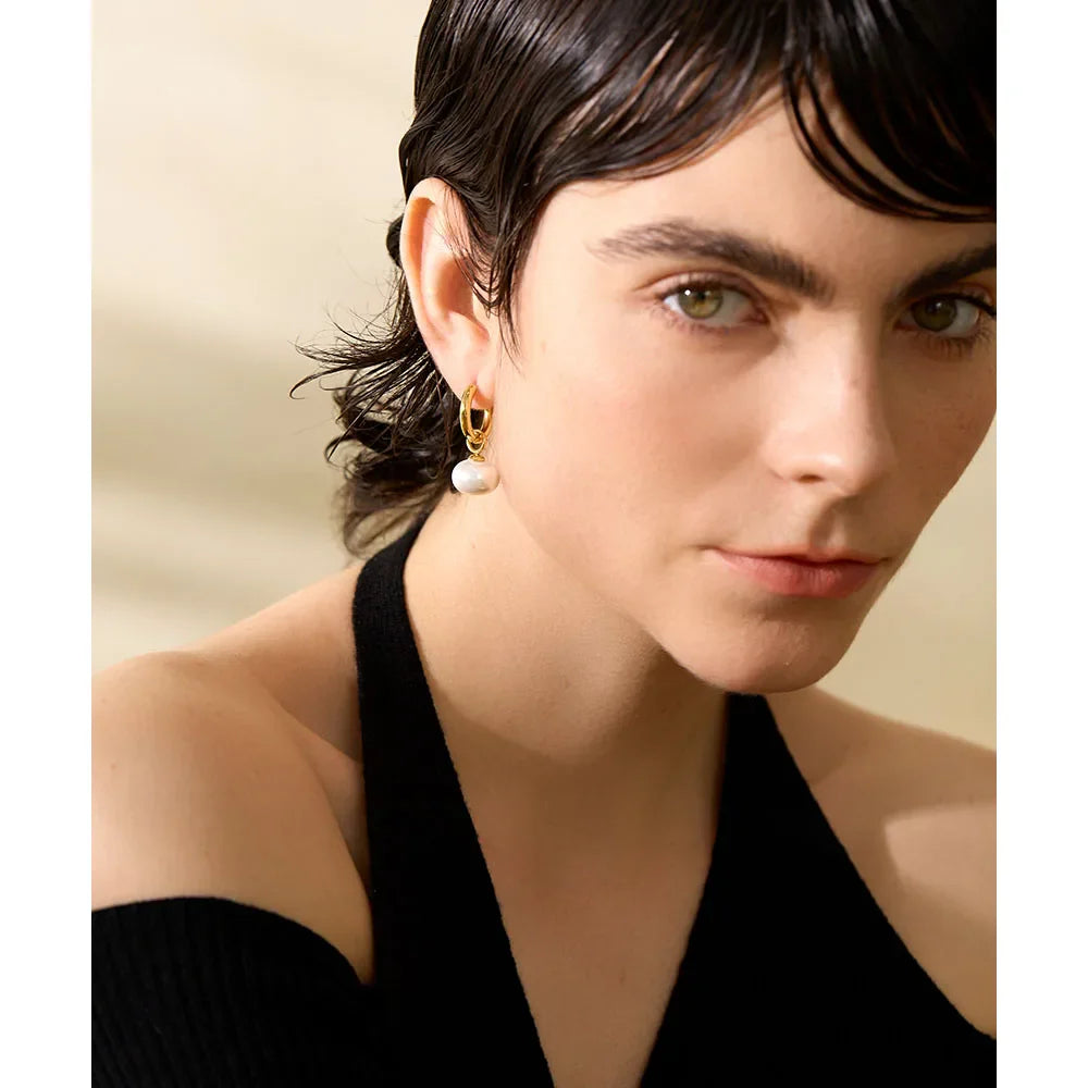 Yhpup High Quality Imitation Pearls Drop Stainless Steel Golden Korean Hoop Earrings Charms Fashion Jewelry Bijoux Femme Gift