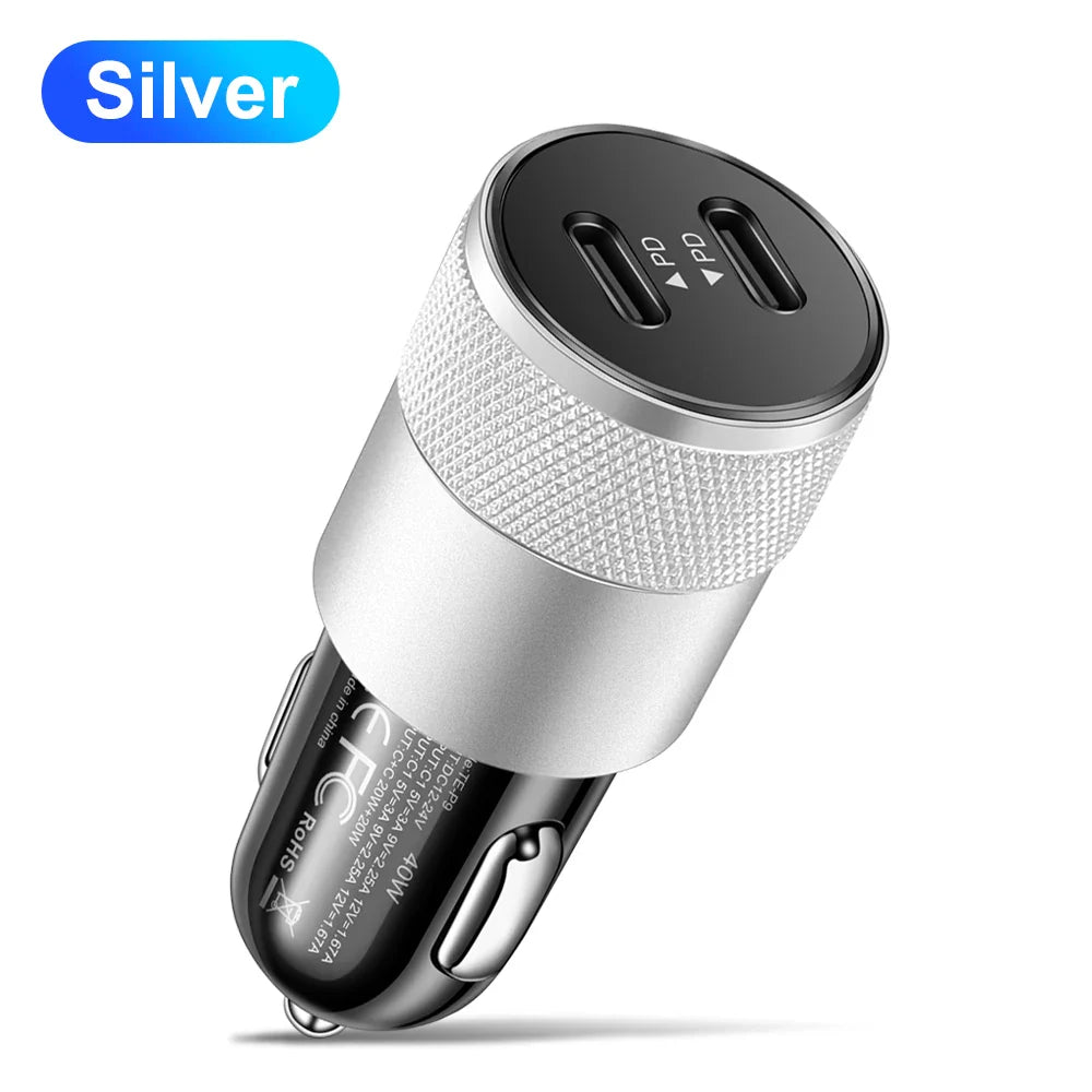 40W Dual PD Car Charger Adapter Fast Charging Type USB C Quick Charger in Car Mobile Phone for iPhone15 Pro Max Xiaomi 14 Huawei
