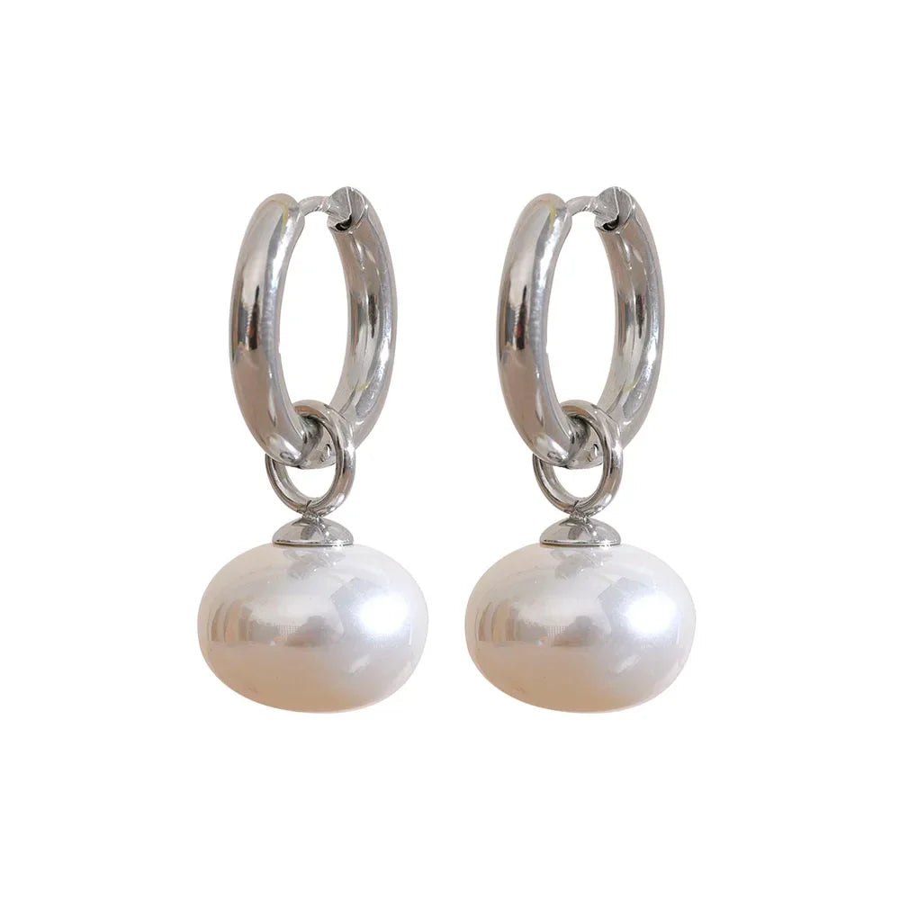 Yhpup High Quality Imitation Pearls Drop Stainless Steel Golden Korean Hoop Earrings Charms Fashion Jewelry Bijoux Femme Gift