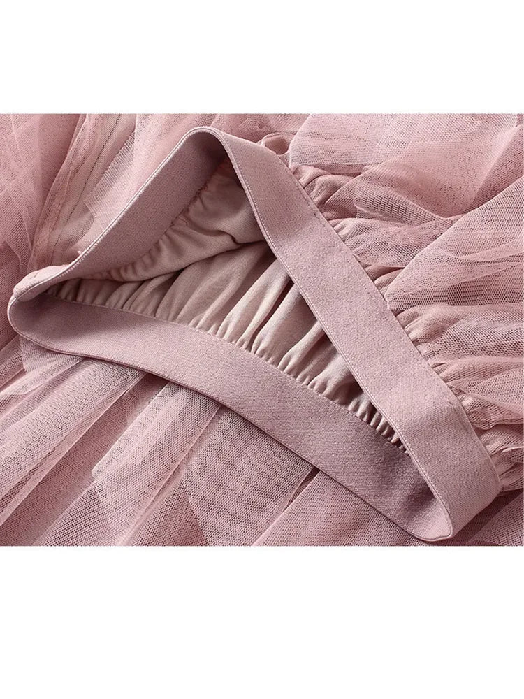 Tutu Tulle Long Maxi Skirt Women Fashion 2023 Korean Cute Pink High Waist Pleated Skirt Mesh Female Lady Aesthetic Faldas