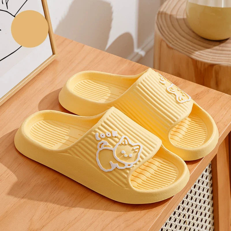 Summer Women's Slippers Fashion Indoor Soft Sole Durable And Wear-resistant Cute Cartoon Cat Bathroom Home Shoes Couple