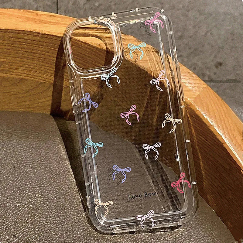 Colorful Bow Print Clear Case  For iPhone 16 14 13 12 11 15 Pro Max SE XR X XS 7 8 Plus Transparent Tpu Shockproof Phone Cover