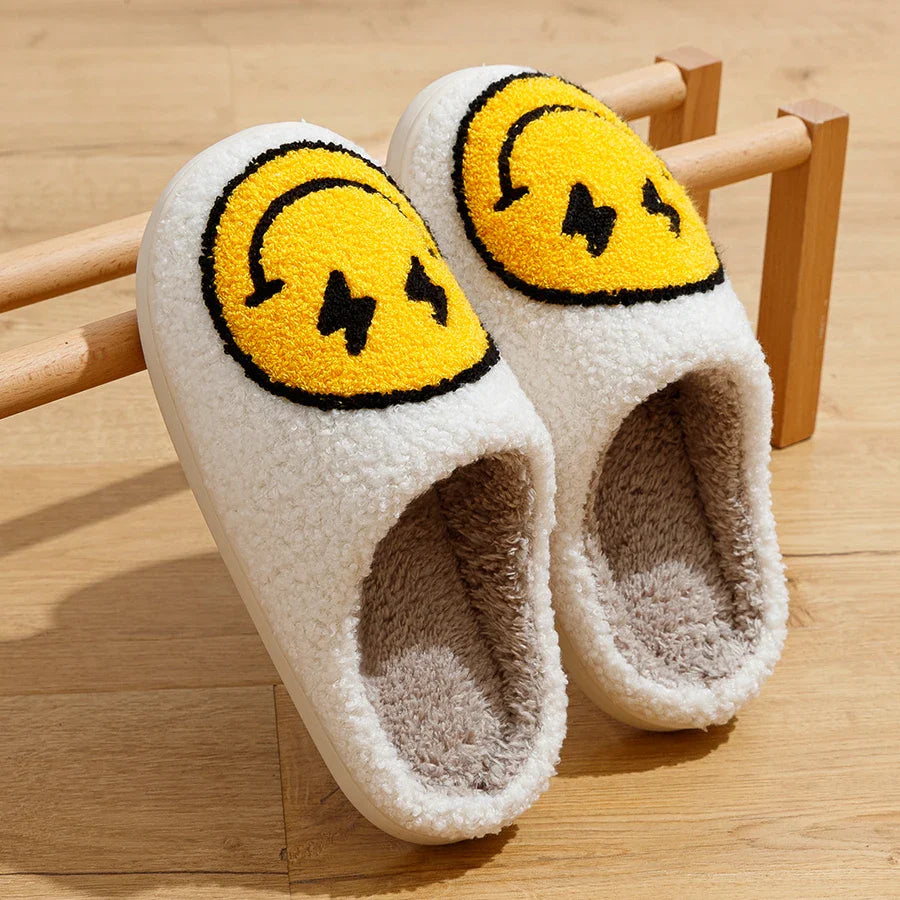 Women Slippers Cute Lightning Smile Face House Funny Ladies Casual Footwear Winter Indoor Shoes Fluffy Smiling Slides for Home