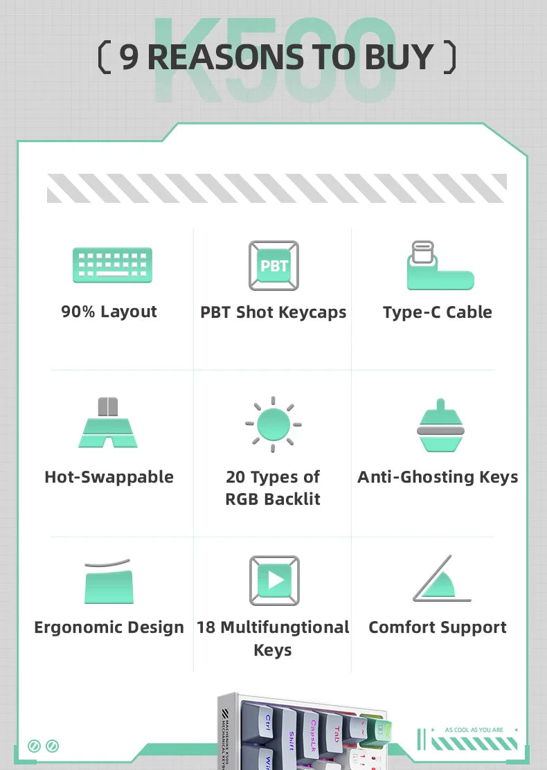 Machenike K500 Mechanical Keyboard Gaming Keyboard Wired Keyboard Hot Swappable 94 Keys RGB Light Mac Windows