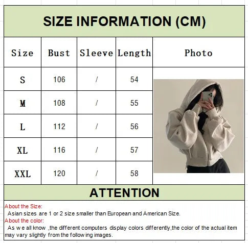 Fashion Zipper Hood Sweatshirt Women Autumn Long Sleeve Crop Tops Casual Y2K Hoodies Streetwear Harajuku Female Jackets Coats