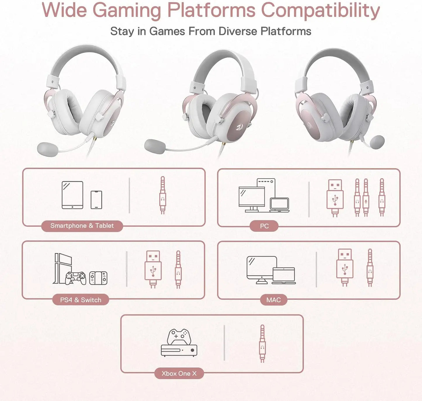 Redragon H510 Zeus White Wired Gaming Headset - 7.1 Surround Sound Memory Foam Ear Pads 53MM Drivers