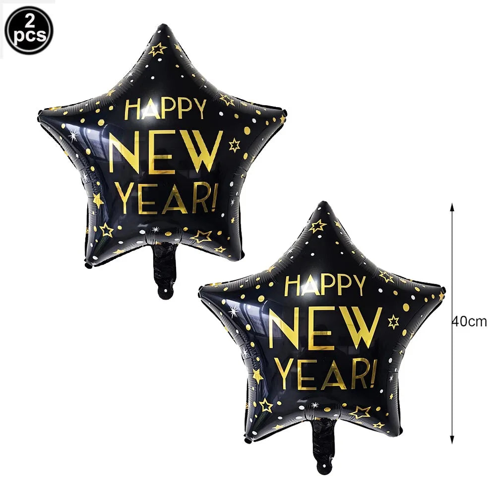 Happy New Year 2025 Balloons Gold Number 2025 Foil Balloons Happy New Year Letters Balloon Banner Gold New Years Eve Party Decor