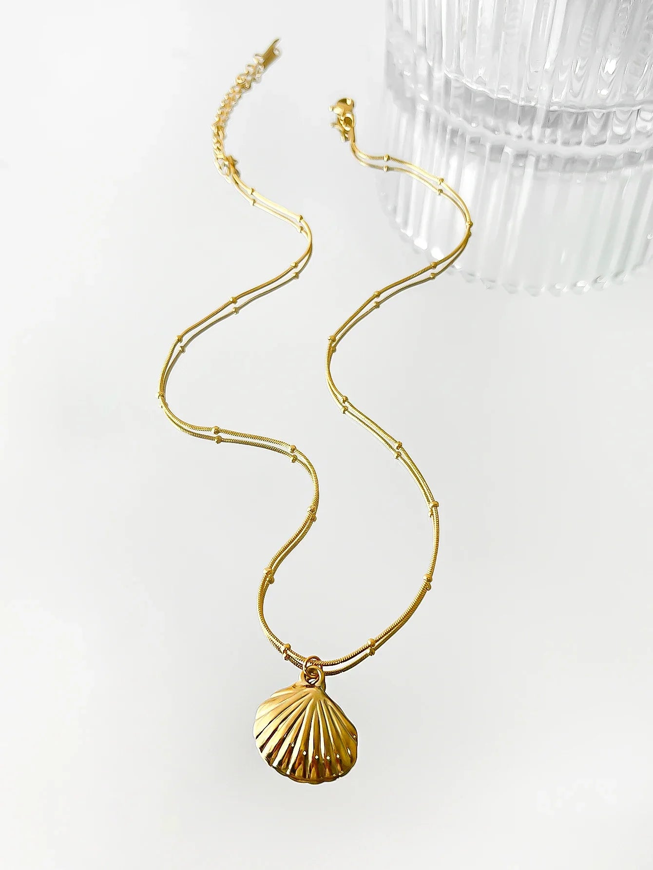 Peri'sbox Minimalist Starfish Stripe Conch Scallop Shaped Pendant Necklace for Women Waterproof Trend Jewelry Summer Beach Party