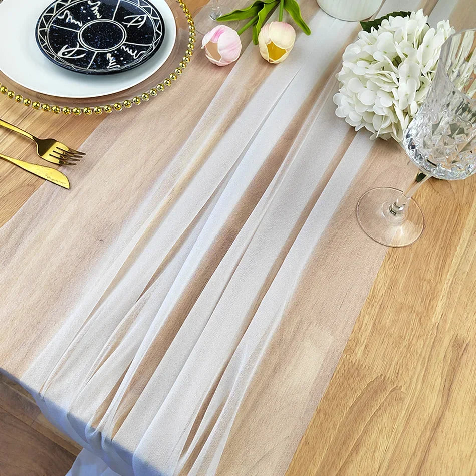Chiffon Table Runner Sheer Fabric Silk for Boho Sheer Fabric Wedding Arch Overlay Draping Decoration Birthday Party Table Decor