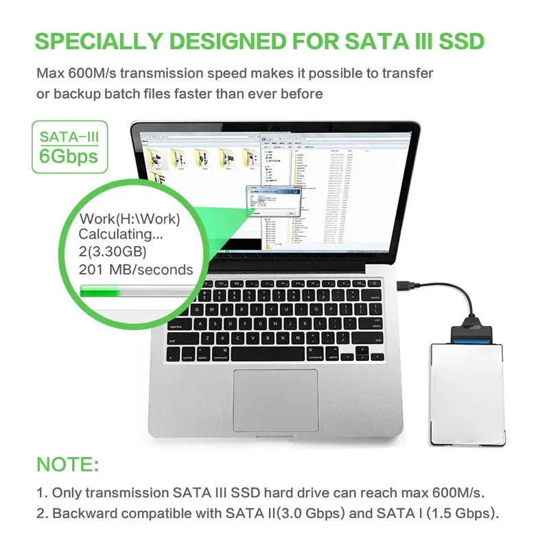 SATA To USB 3.0 / 2.0 Cable For 2.5 Inch External HDD SSD Hard Drive SATA 3 22 Pin Adapter USB 3.0 To Sata III Cord Up to 6 Gbp