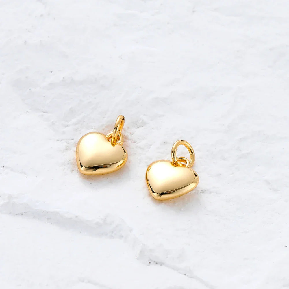 4pcs/lot 14K 18K Gold Plated Heart Charm with Jump Ring Necklace Making Supplies Solid Love Pendant For DIY Jewelry Accessories