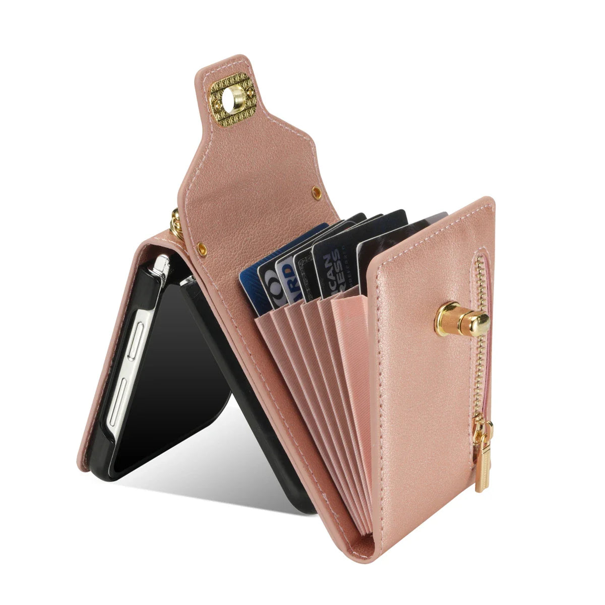 Zipper Wallet Crossbody Phone Case for Samsung Galaxy Z Flip 6 5 4 3 Flip6 Flip5 Flip4 Flip3 5G with Card Holder Leather Cover
