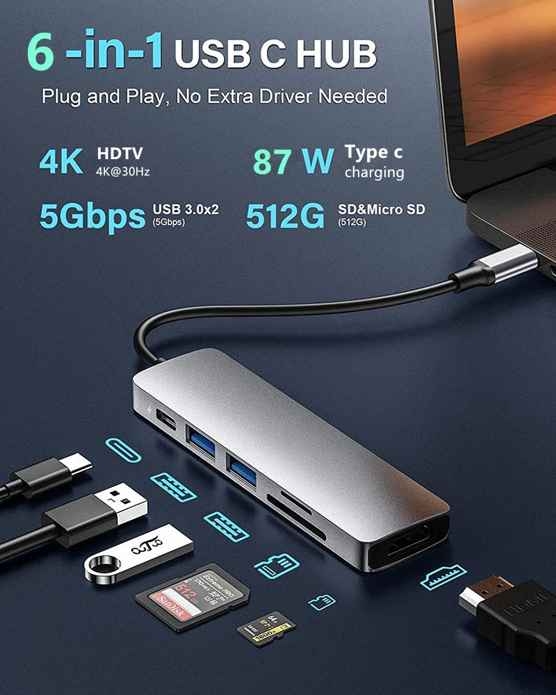 USB C Hub to 4K HDMI-Compatible USB 3.0 2.0 Type C PD Charging Dock for MacBook iPad Samsung S10 Dex TV Mouse Keyboard U Disk