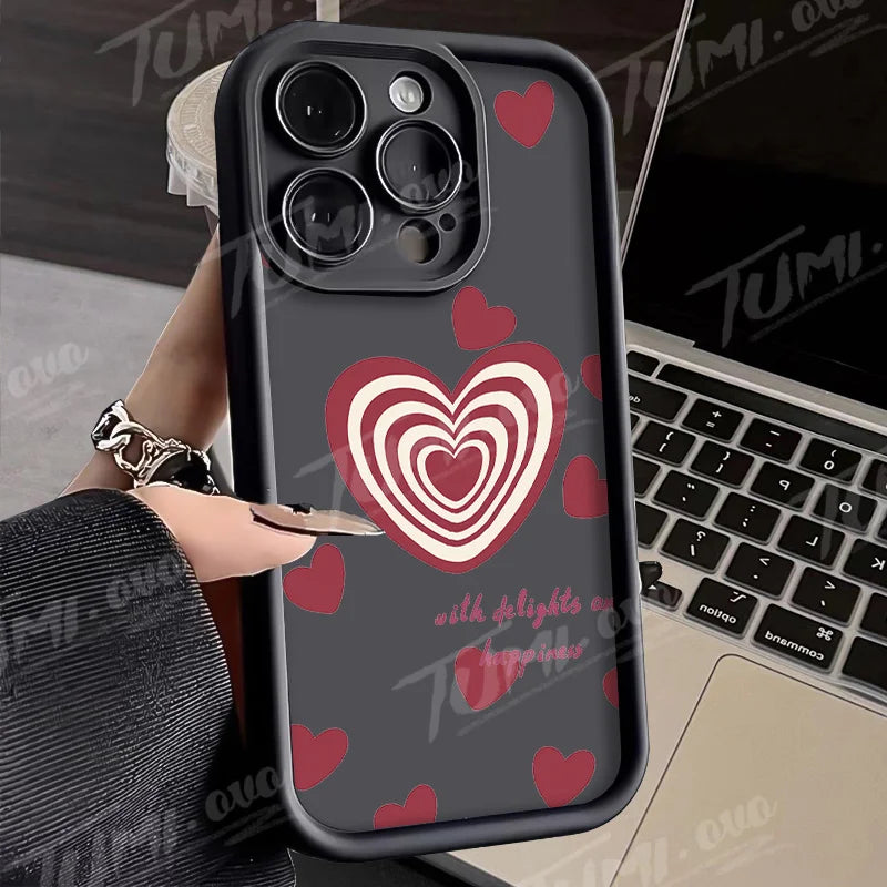 Lovely Rainbow Love Heart Soft Silicone Case for iPhone 14 15 Pro Max 13 12 11 X XS XR 7 8 Plus SE 2020 Shockproof Back Cover