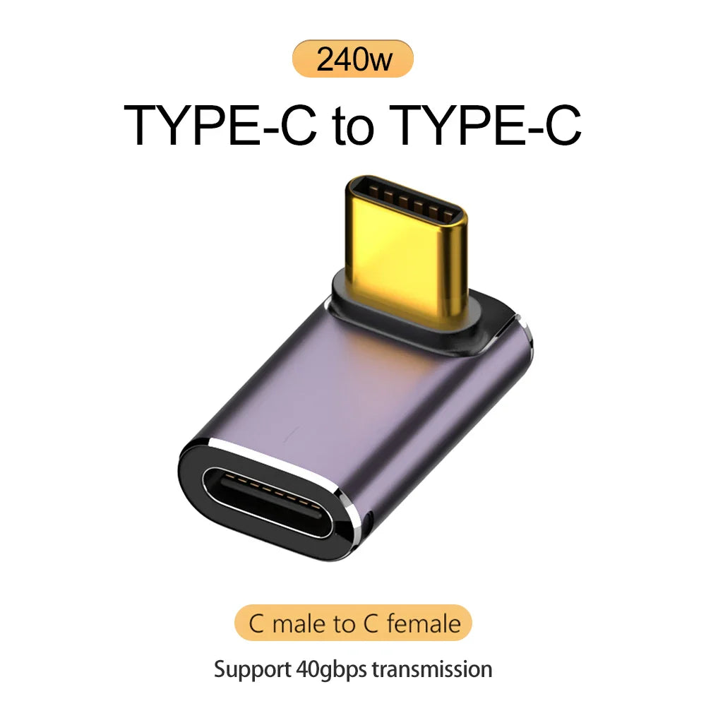 NNBILI 5A Type-C OTG Adapter 240W Fast Charging Data Converter USB4.0 40Gbps Support 8K 60Hz USB C 90/180 Degree Elbow Adapter
