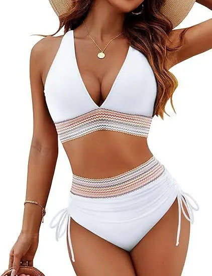 New 2025 Summer Beachwear Women Textured Bikini Set Wide Shoulder Belt Swimwear High Waist Push Up Bathing Suits Female Swimsuit