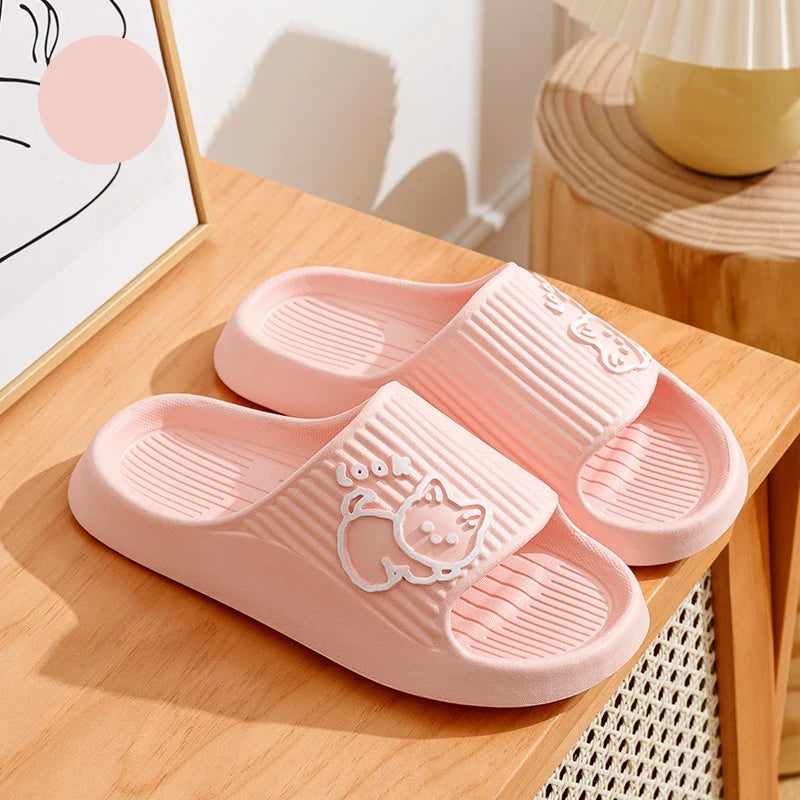 Summer Women's Slippers Fashion Indoor Soft Sole Durable And Wear-resistant Cute Cartoon Cat Bathroom Home Shoes Couple