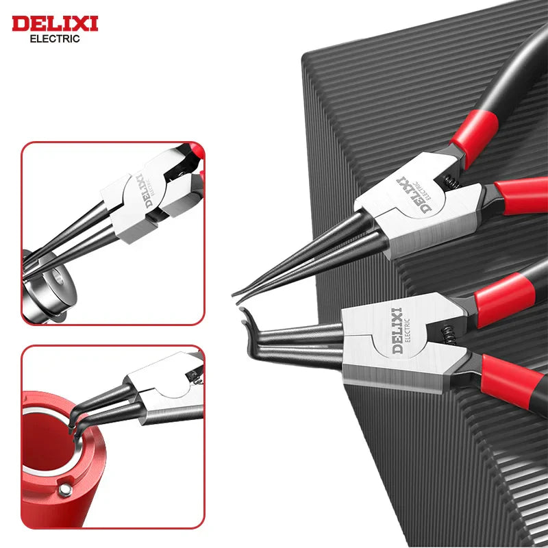 DELIXI ELECTRIC 5-In Circlip Pliers,Needle nose Pliers,Retaining Ring Pliers,for Removing Installing Puller Locking Rings Shafts