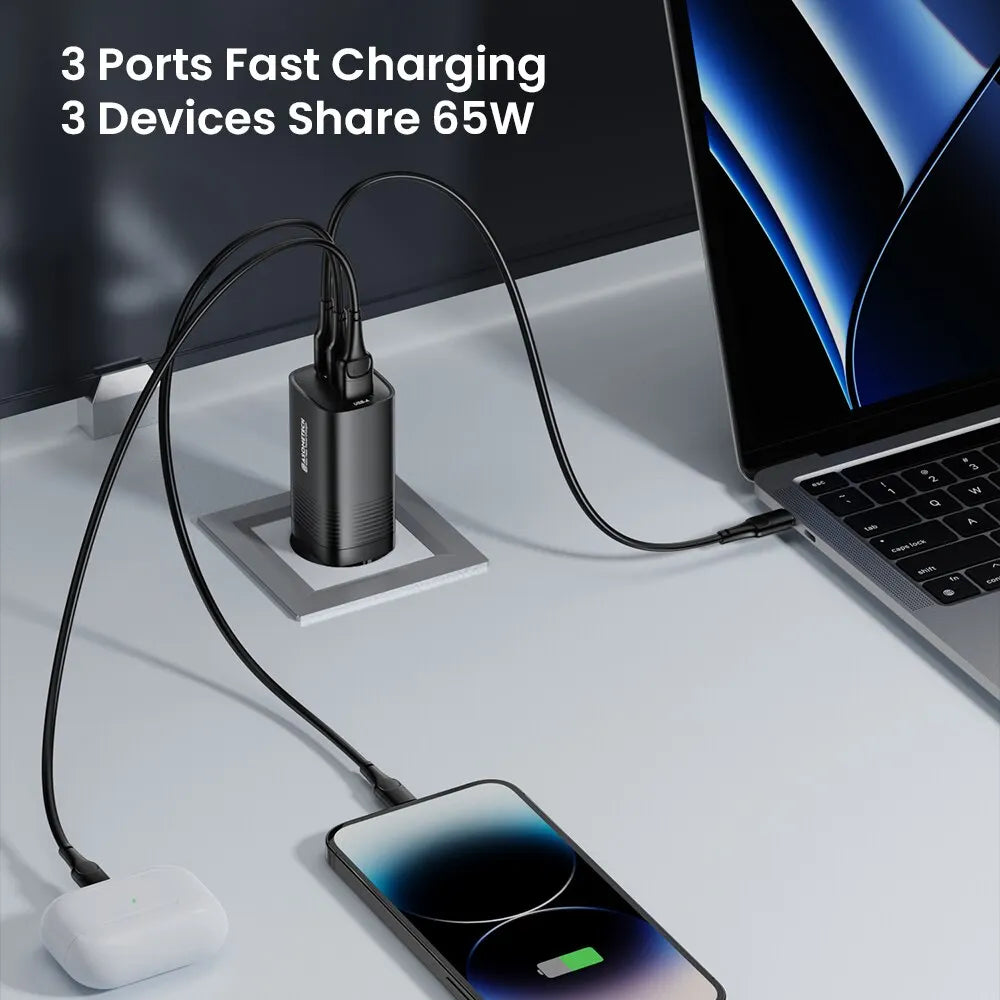 ASOMETECH GaN USB Type C Charger 65W 45W PPS PD QC4.0 Quick Charger For Macbook Laptop IPAD Tablet iPhone 16 Samsung S23 Ultra