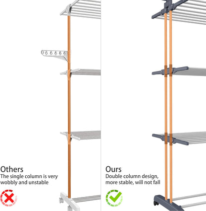 Airer Clothes Drying Rack,4-Tier Foldable Clothes Hanger Adjustable Large Stainless Steel Garment Laundry Racks for Indoor Outdoor