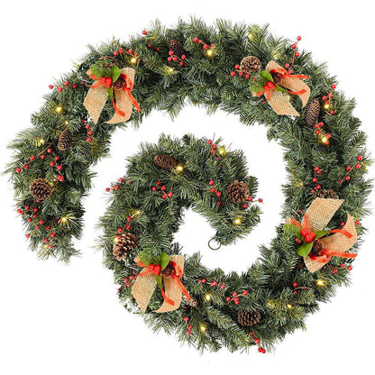 12FT Christmas Garland With Lights Door Wreath Xmas Fireplace Stairs DIY Decor