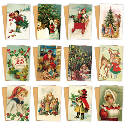 12sets Vintage Christmas Greeting Cards with Envelope Merry Christmas Angels Santa Postcard Holiday Notecards for Friends,Family