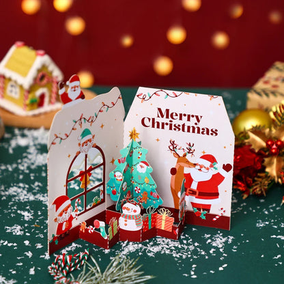 Cat Xmas Party Greeting Cards Christmas TreeThree-dimensional Pop Up Card  With Envelope 3D Postcard Holiday Supplies