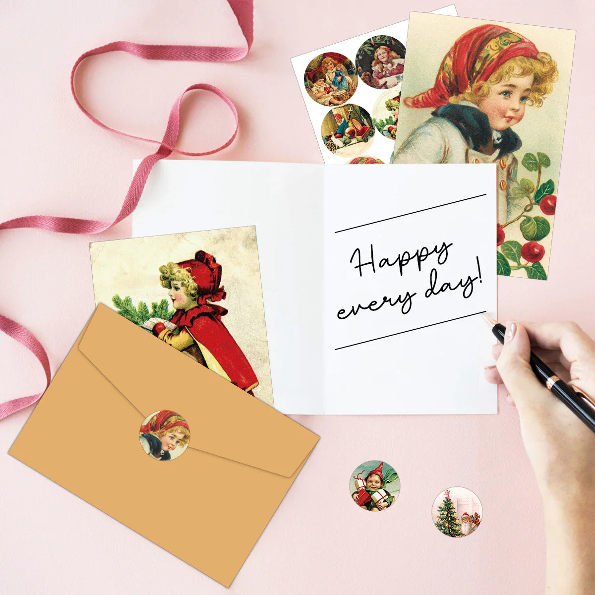 12sets Vintage Christmas Greeting Cards with Envelope Merry Christmas Angels Santa Postcard Holiday Notecards for Friends,Family