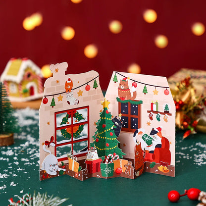 Cat Xmas Party Greeting Cards Christmas TreeThree-dimensional Pop Up Card  With Envelope 3D Postcard Holiday Supplies