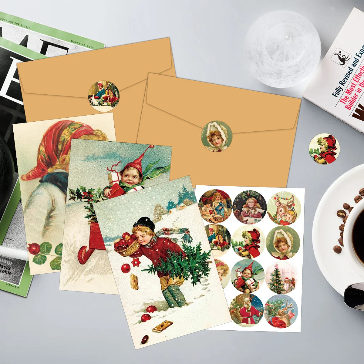 12sets Vintage Christmas Greeting Cards with Envelope Merry Christmas Angels Santa Postcard Holiday Notecards for Friends,Family