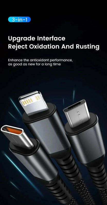 3 In 1 100w Transparent Fast Charging Cable Type C Usb Micro For Iphone Samsung Huawei Xiaomi Pilot Lamp Charger Usb C 6A