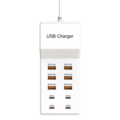 USB Charger Station,10-Port 50W Multiple USB Charging Station Multi Ports USB Charger Charging for Tablet Laptop Computer