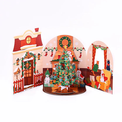 Cat Xmas Party Greeting Cards Christmas TreeThree-dimensional Pop Up Card  With Envelope 3D Postcard Holiday Supplies