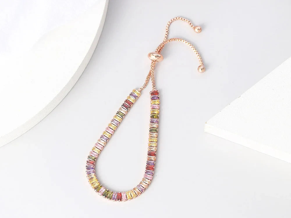Adjustable Multicolor Tennis Bracelets for Women Ladies Wedding Rainbow Colorful Zircon Charm Bracelet Hand Chain Jewelry DZH043
