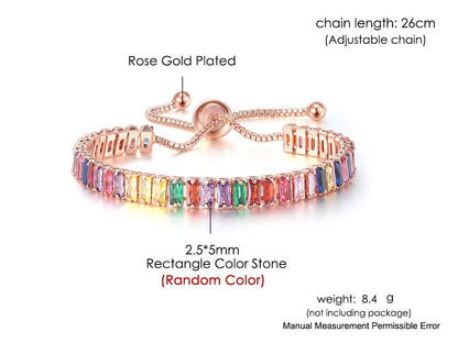 Adjustable Multicolor Tennis Bracelets for Women Ladies Wedding Rainbow Colorful Zircon Charm Bracelet Hand Chain Jewelry DZH043