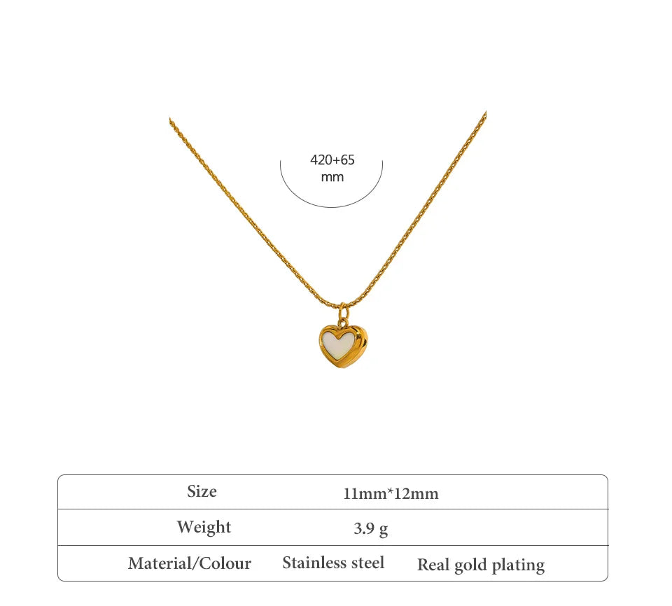 Yhpup Cute Heart Natural Shell Pendant Necklace 18 K Plated Stainless Steel Collar Necklace Gift Jewelry бижутерия для женщин