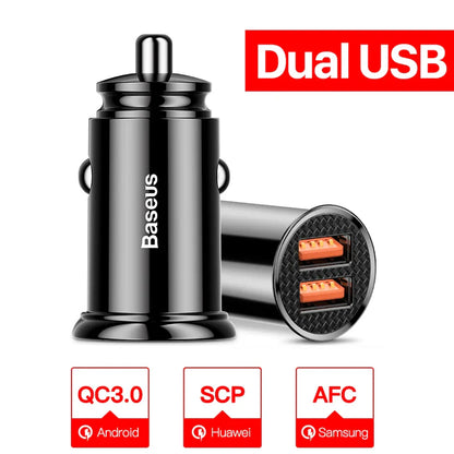 Baseus USB Car Charger Quick Charge QC 4.0 PD 3.0 5A Dual USB Type C Fast Charging Car Charger For iPhone 14 Pro Xiaomi POCO
