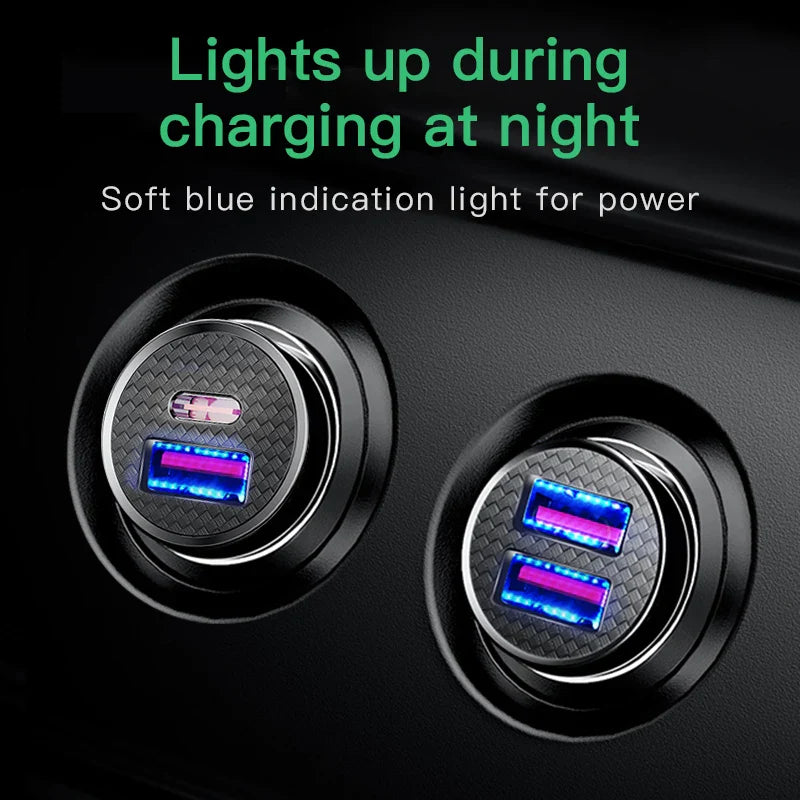 Baseus USB Car Charger Quick Charge QC 4.0 PD 3.0 5A Dual USB Type C Fast Charging Car Charger For iPhone 14 Pro Xiaomi POCO