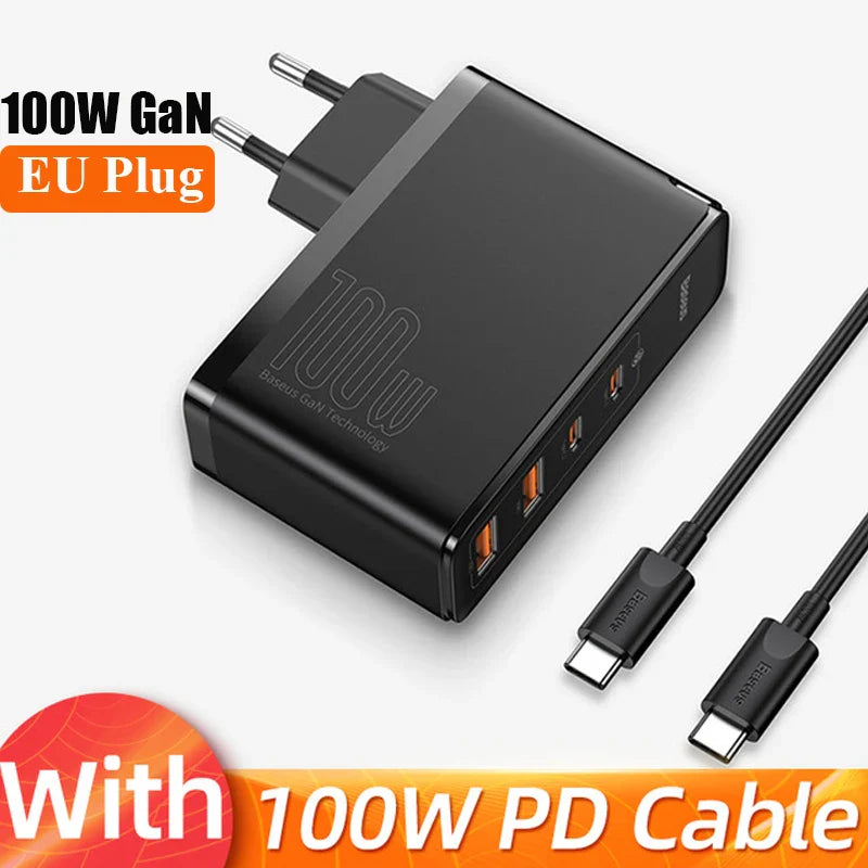 Baseus GaN Charger 100W PD QC USB Fast Charger Type C Quick Charging USB C Phone Charger for iPhone 15 14 13 12 Pro Max Macbook
