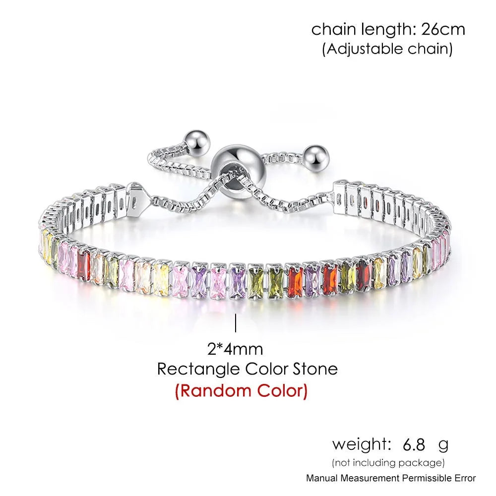Adjustable Multicolor Tennis Bracelets for Women Ladies Wedding Rainbow Colorful Zircon Charm Bracelet Hand Chain Jewelry DZH043