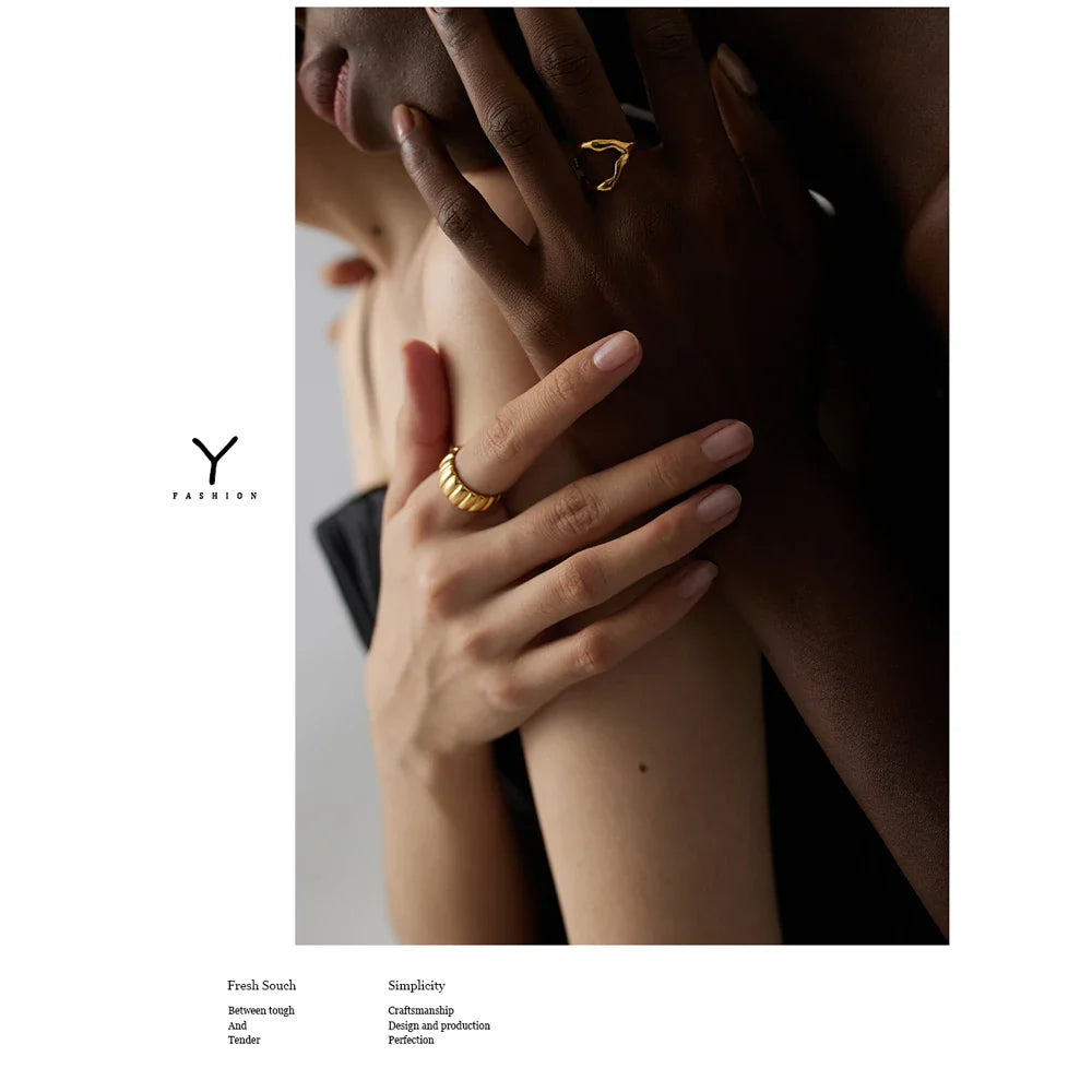 Yhpup 316L Stainless Steel Ring New Design Metalic 18 K PVD Plated Jewelry Trendy Opening Ring бижутерия для женщин Gift