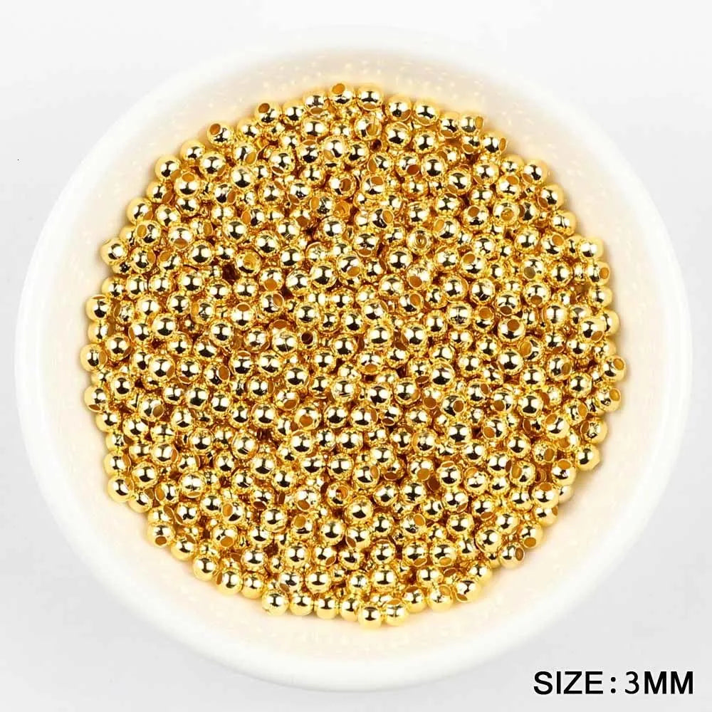 JHNBY Gold Plated Metal beads 2/3/4/5/6/8MM Round Iron Spacer Loose Beads For Jewelry Bracelets Necklace Making DIY Accessories