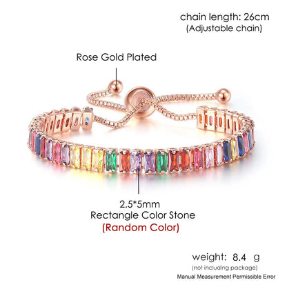 Adjustable Multicolor Tennis Bracelets for Women Ladies Wedding Rainbow Colorful Zircon Charm Bracelet Hand Chain Jewelry DZH043
