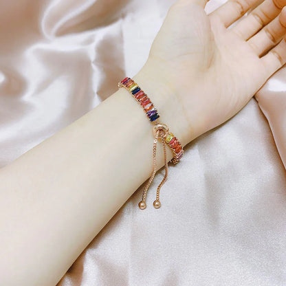 Adjustable Multicolor Tennis Bracelets for Women Ladies Wedding Rainbow Colorful Zircon Charm Bracelet Hand Chain Jewelry DZH043