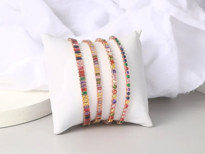 Adjustable Multicolor Tennis Bracelets for Women Ladies Wedding Rainbow Colorful Zircon Charm Bracelet Hand Chain Jewelry DZH043