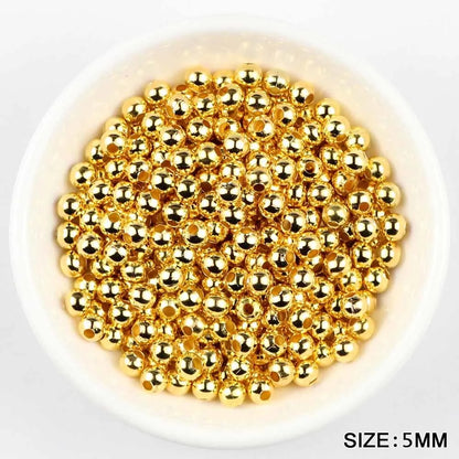 JHNBY Gold Plated Metal beads 2/3/4/5/6/8MM Round Iron Spacer Loose Beads For Jewelry Bracelets Necklace Making DIY Accessories