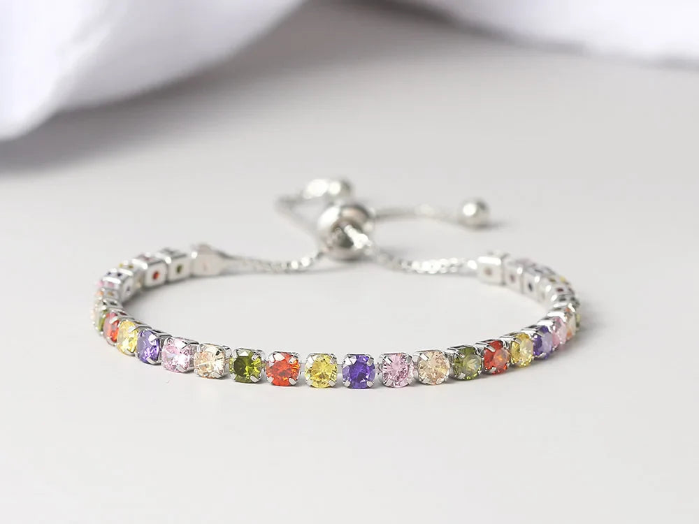 Adjustable Multicolor Tennis Bracelets for Women Ladies Wedding Rainbow Colorful Zircon Charm Bracelet Hand Chain Jewelry DZH043