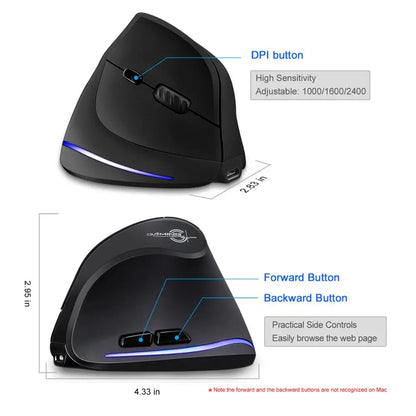 Lefon F35 Wireless Vertical Mouse 2.4G Rechargeable Ergonomic Optical Mouse 2400 DPI Gaming Mice for Computer Laptop PC Mac IOS