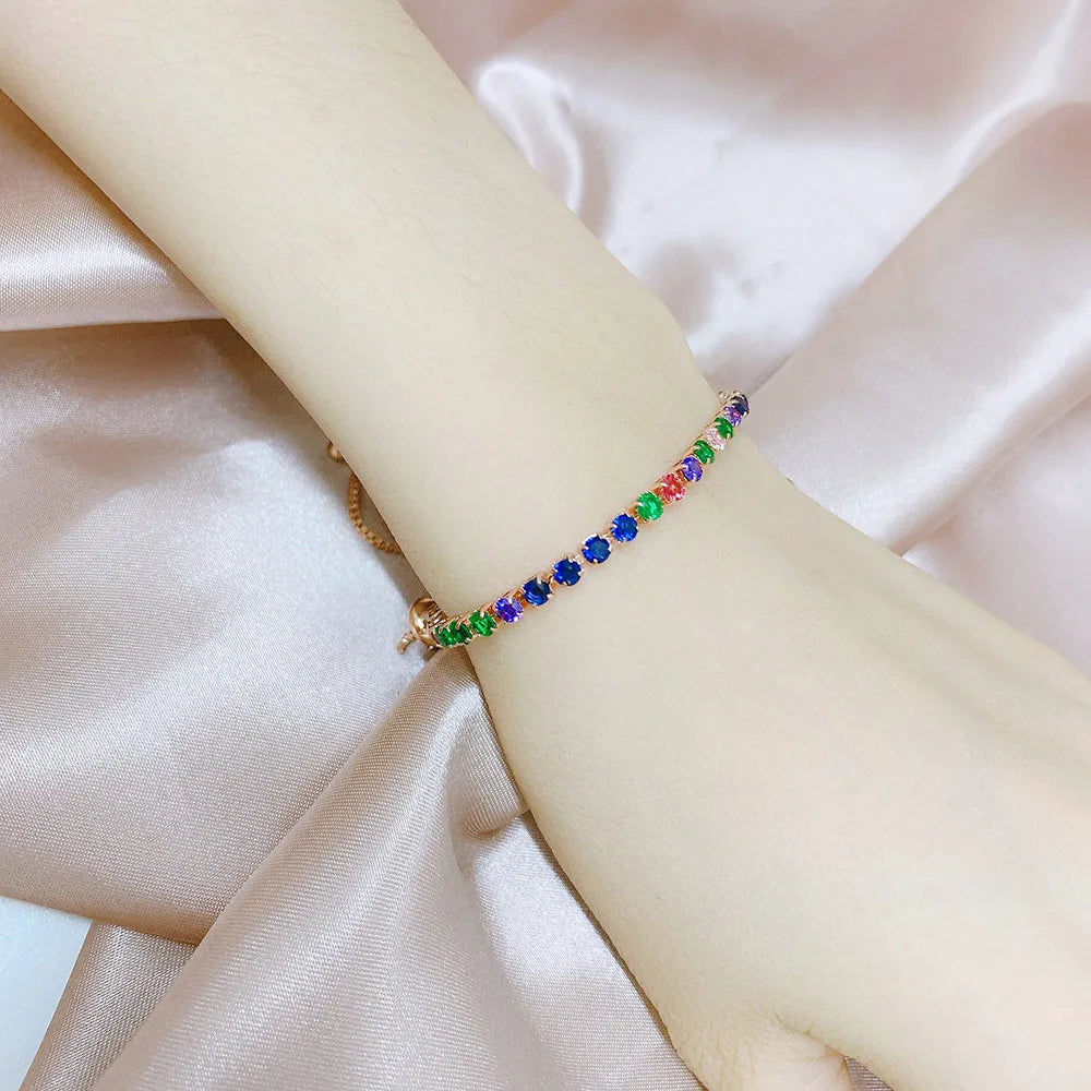 Adjustable Multicolor Tennis Bracelets for Women Ladies Wedding Rainbow Colorful Zircon Charm Bracelet Hand Chain Jewelry DZH043